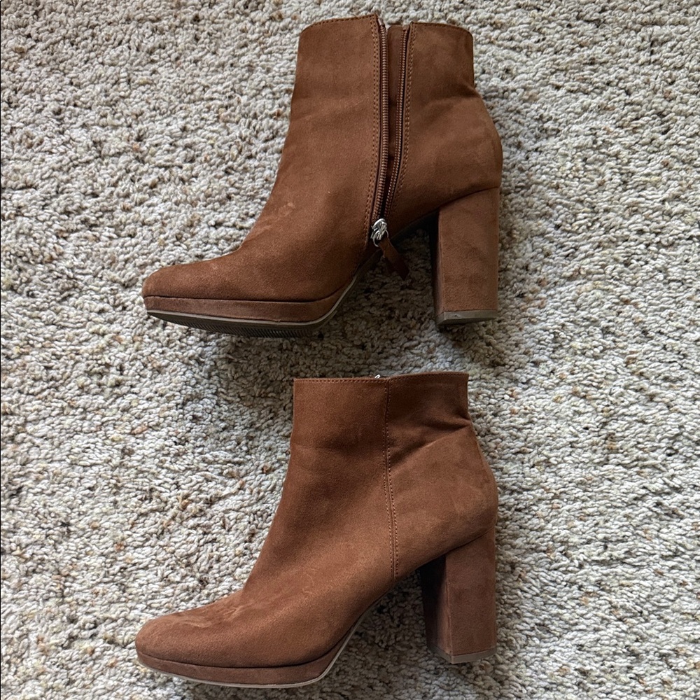 a new day Brown Suede Block Heel Ankle Boots